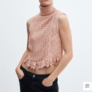 Mango Beige Lace Turtleneck Top